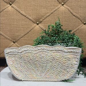 Vintage Sequin Clutch in Cream and White